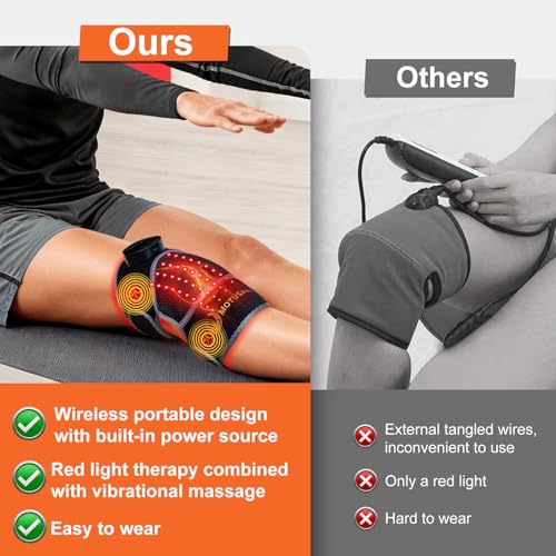 MOTUSANA Red Light Therapy Knee Brace,Knee Massager with 660nm & 850nm red light therapy,Rechargeable Controller,Heated Fu...