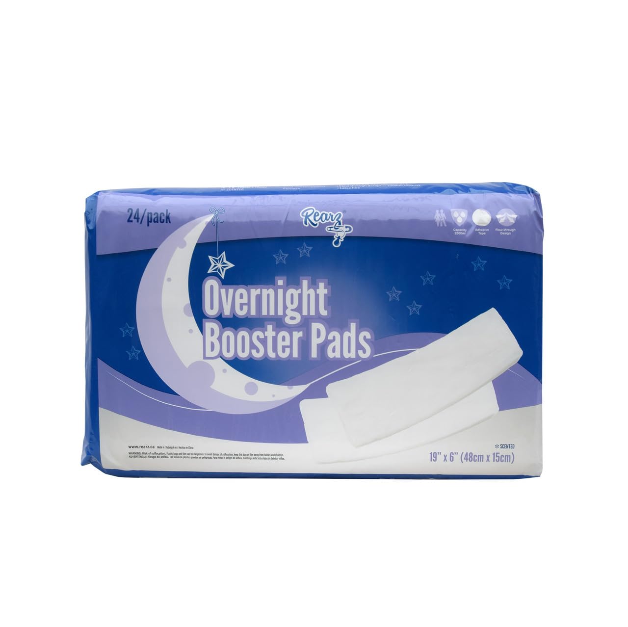 Overnight Booster Pads, Scented, X-Large with Adhesive Strip, 2500 ml Mega Capacity