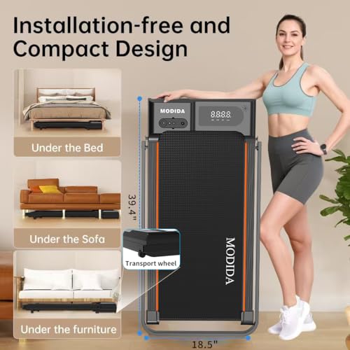 MODIDA 3-in-1 Treadmill for Home, Portable Walking Pad with Hand & Running Machine with Remote Control & LED Display, Comp...