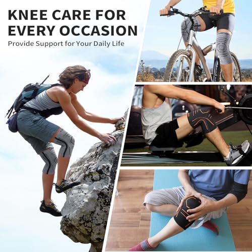 CAMBIVO Knee Brace for Women and Men with Side Stabilizer 2 Pack, Lightweight Knee Compression Sleeves for Knee Pain Relie...