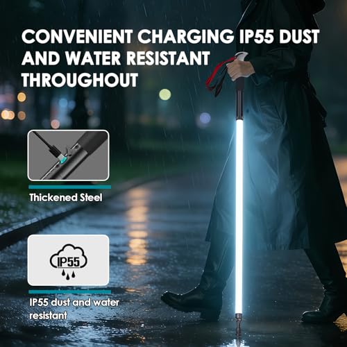 LED Light Safety Walking Stick, IP55 Waterproof Recharged Glowing Trekking Pole for Night Hiking, with SOS Mode & Ice-Brea...