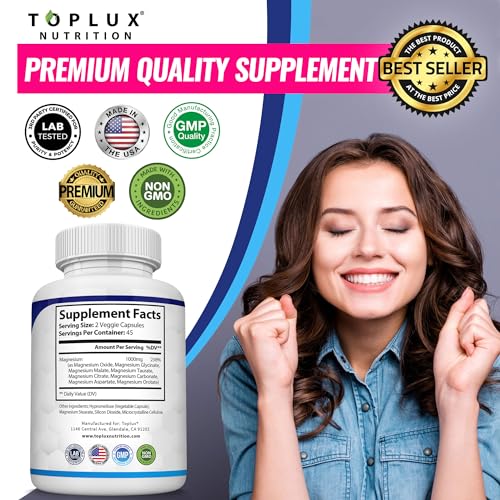 Magnesium Complex Supplement 8 Elemental 1000mg - Magnesium Glycinate, Citrate, Malate, Taurate, Chelated for Easy Absorpt...