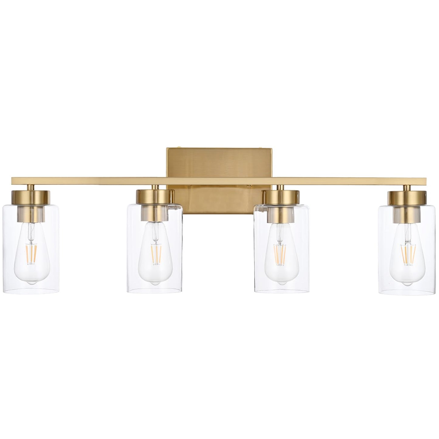 A1A9 4 Light Bathroom Vanity Light Fixtures, Brushed Brass Modern Wall Lights with Clear Glass Shade, Vintage Wall Sconce Lighting for Living Room, Mirror, Bedroom, Hallway (Gold, 4-Lights)