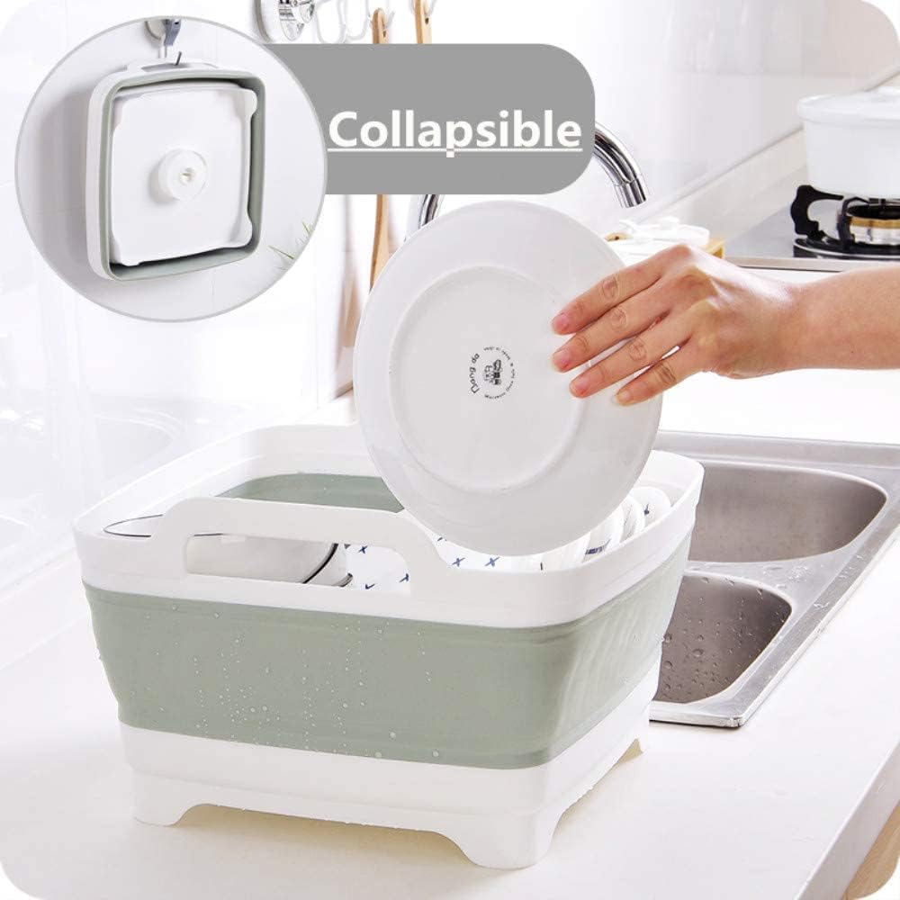 Collapsible Dish Basin with Drain Plug and Carry Handles - 9L Capacity, Portable Sink Tub for Camping and RV