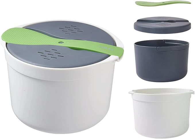 Microwave Rice Cooker, 2L Microwave Rice Steamer Pasta Cooker, Food Grade PP Microwave Rice Cooker, Strainer and Steamer Pot Set,4PCS(COLOR:green)