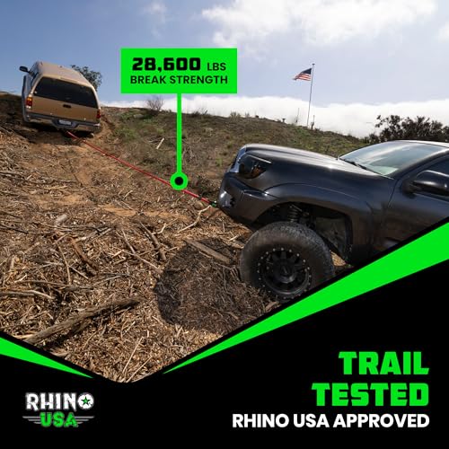 Rhino USA Kinetic Rope Recovery Kit (7/8in x 30ft) - Heavy Duty Offroad Snatch Strap - Includes 2 Soft Shackle for UTV, AT...