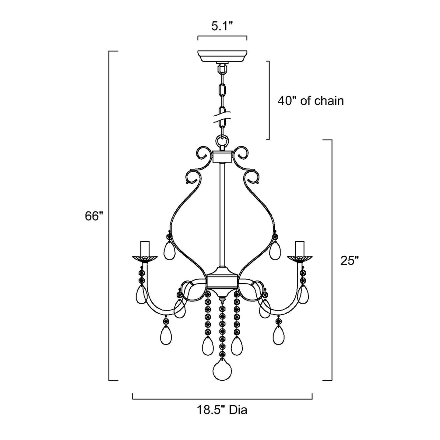 Edvivi Amorette Crystal Chandelier 5 Lights, Black Metal, Teardrop Crystals, Adjustable Ceiling Light For Foyer, Dining Room, Bedroom