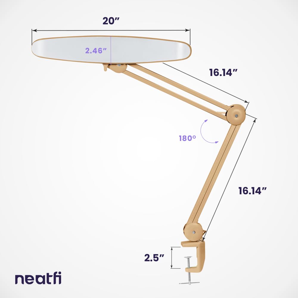 Neatfi Xl 2 200 Lumens Led Task Lamp 24W 117 Pcs Smd Led Dimmable 4 Level Brightness 3 Light Modes Desk Light For Home Office Workbench (Cct Gold)