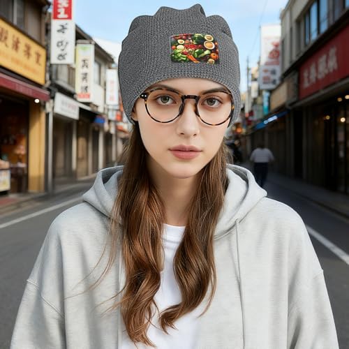 YANYU Healthy Food Print Lightweight Waffle Pullover Hat Men Women Winter Headwear Outdoor Camping Travel