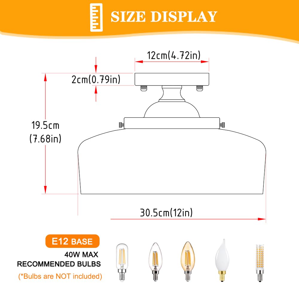 Brushed Nickel Semi Flush Mount Ceiling Light 3-Light Close To Ceiling Light Flush Mount Ceiling Lighting With Globe Glass Farmhouse Closet Fixtures For Hallway Bedroom Entryway Kitchen Porch E12
