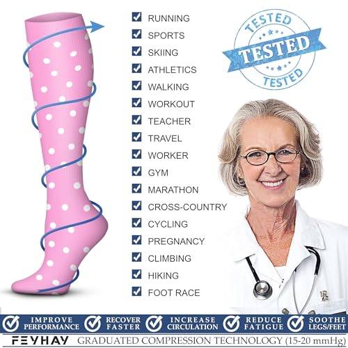 FEYHAY Copper Compression Socks (3 Pairs) 15-20 mmHg Circulation is Best Athletic & Daily for Men & Women, Running, Climbing