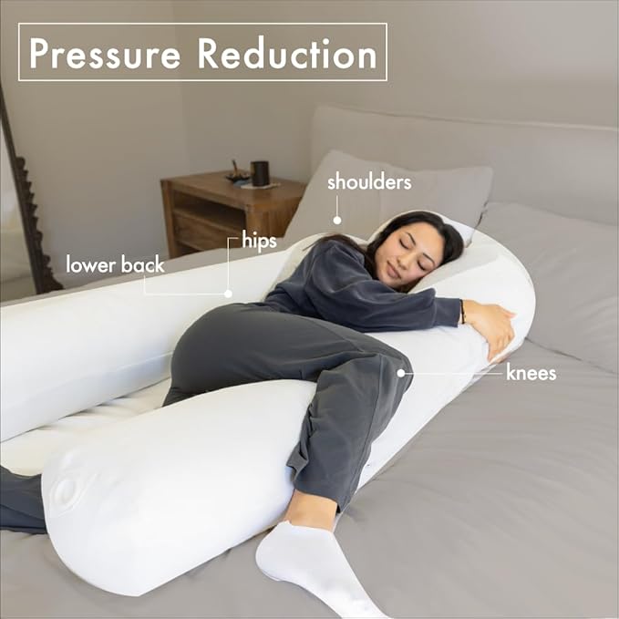 Plufl Hugl Extra Large Cooling Body Pillow for Adults U Shaped Maternity Pillow Great for Side Sleepers & Pregnant Women | Washable Cover | Grey