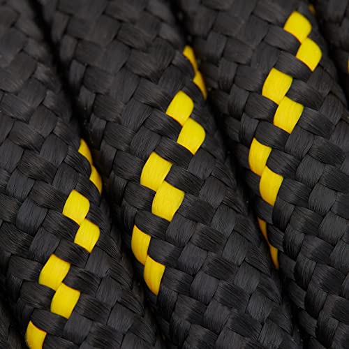 Built Industrial Diamond Braided Rope - 1/2 in x 100 ft, Black & Yellow - Polyester Heavy Duty Rope for Camping, Outdoor G...