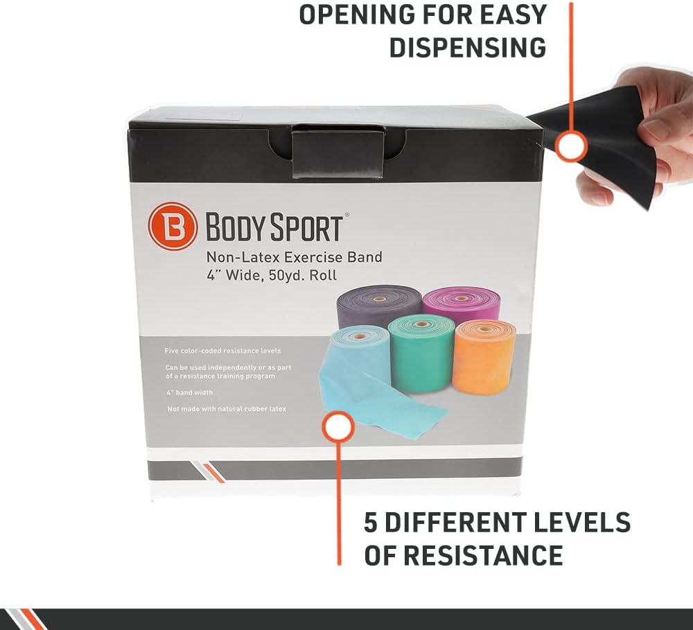 Body Sport Exercise Bands - Resistance Bands in 50 yard Rolls for Fitness, Stretching, or Physical Therapy