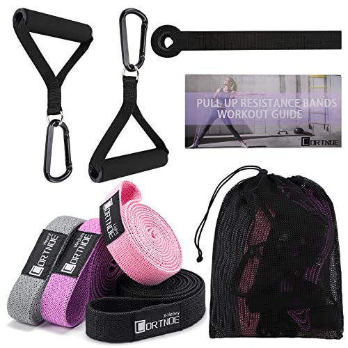 CORTNOE Resistance Bands with Handles,Pull Up Bands Fabric Long Resistance Bands Set of 10 Long Workout Bands with Door An...