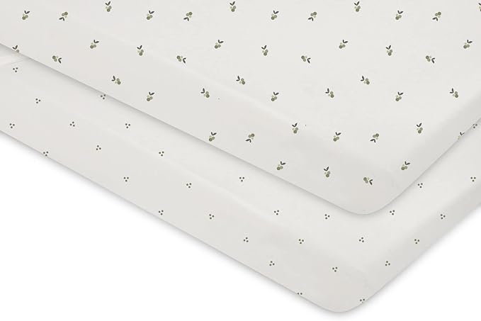 Ely's & Co. Patent Pending Waterproof Changing Pad Cover Sheets, 100% Cotton with Waterproof Lining – 2 Pack Fitted Cradle Sheet Set, Berry and Cluster Dot (Sage) 34” x 17”