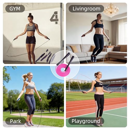 YUEDONG 5mm Adjustable Weighted Jump Rope Inspired by Canton Tower Curve - Elegant Matte Long Handles with Four-Sided Ant...