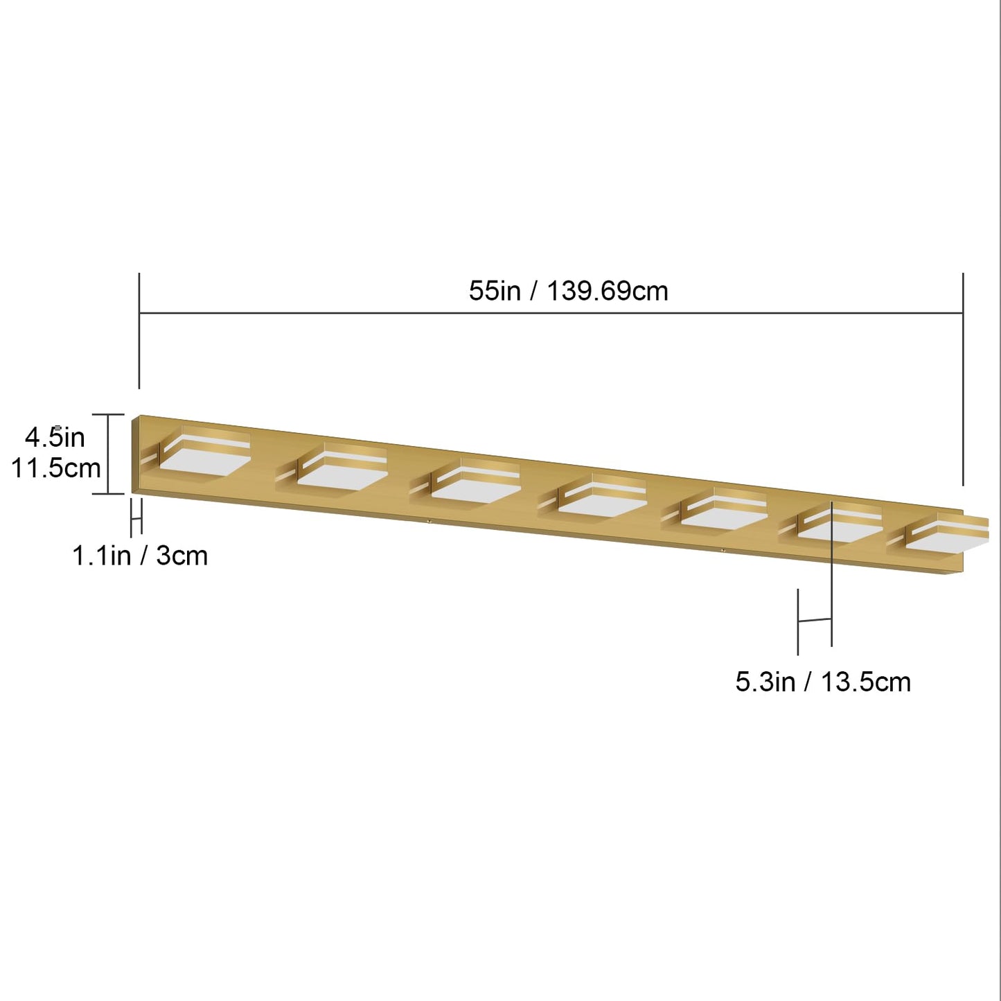 SineRise 7-Light LED Bathroom Vanity Light Fixture, 55-Inch Brass Acrylic, Cool White 6000K