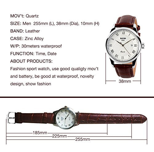 Mens Leather Band Quartz Watch, Men's Analog Business Working Roman Numeral Casual Waterproof Watches with Calendar Date D...