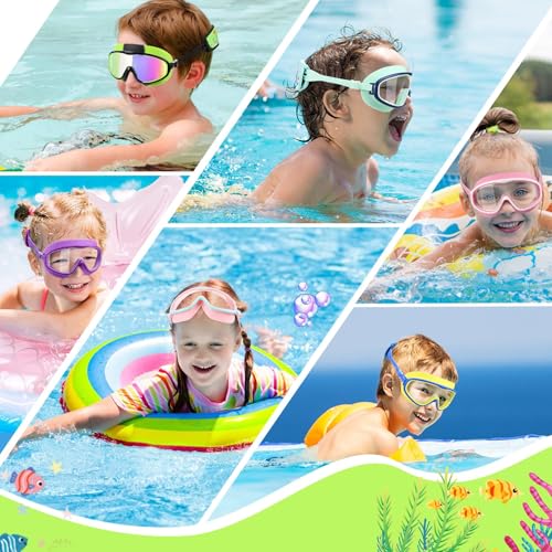 Vvinca Kids Swim Goggles with Fabric Strap No Tangle Pain-Free, Anti-Fog Swimming Pool Goggle No Leak for Toddlers Girls Boys