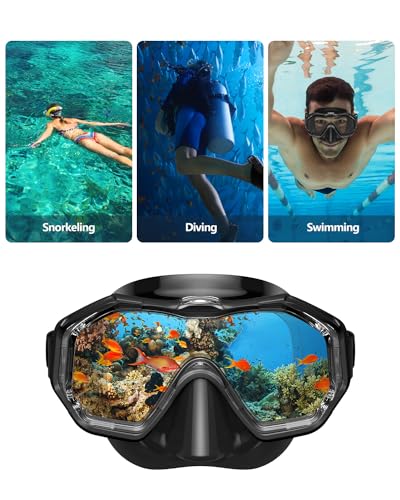 WSTOO Adults Swim Goggles with Nose Cover,HD 3-Window Wide Vision Lens Snorkel Diving Swimming Mask Anti-Fog&Leak