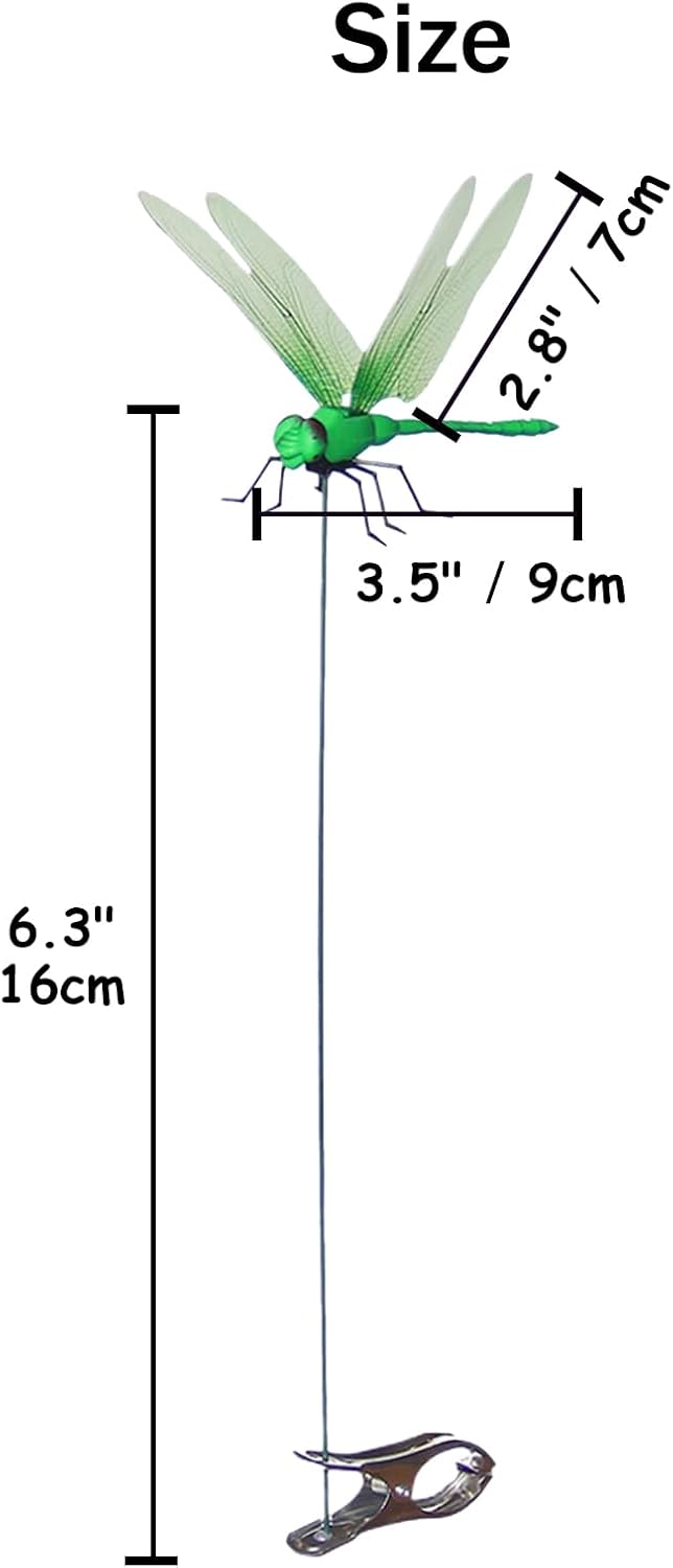 Jongdari 12pcs Dragonfly Hat Clip Bug Repellent Realistic Fake Dragonflies Clip-On Garden Outdoor Decor Stakes Plastic Dragon Fly Clips Plant Decorations for Pot