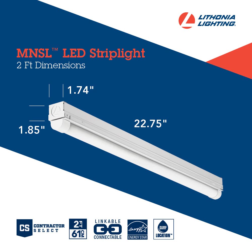 Lithonia Lighting LED Strip Light, 2-Foot, Aluminum, MNSL L23 1LL MVOLT 40K 80CRI, 1-Light, White