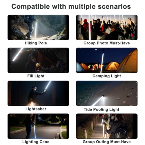 Walking Stick with LED Light for Night Climb, Recharged Glowing Travel Trekking Pole IP67 Waterproof Hiking Poles, Portabl...