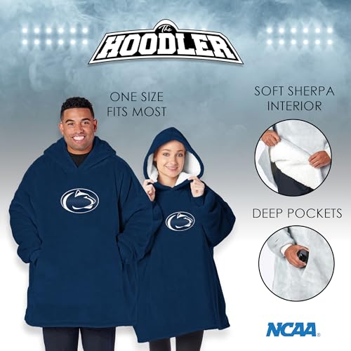 Northwest NCAA Hoodler Oversized Sherpa Pullover Hoodie with Embroidered Logo, Plush Wearable Blanket Sweatshirt, Soft Fleece