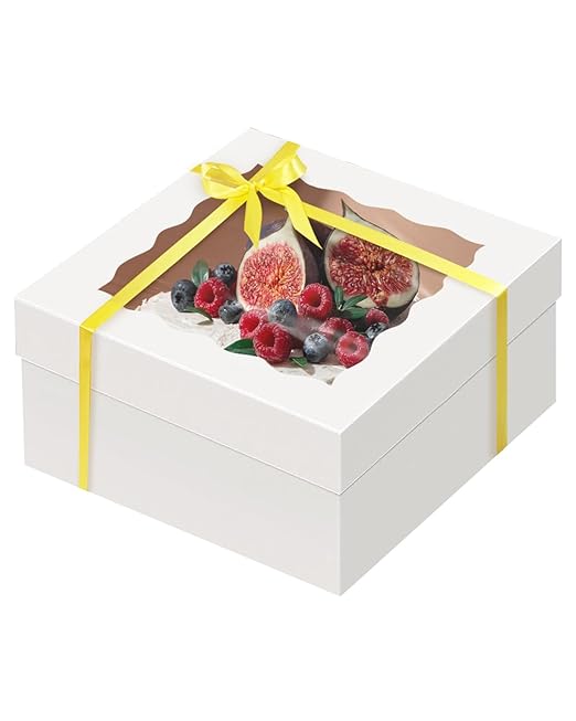 qiqee 12x12x6 Cake Box, 18 Sets White Cake Box with Window & 18 Sets 12" White Cake Round Boards, 12inch Cake Containers, 10 Meters Gold Silk Ribbon