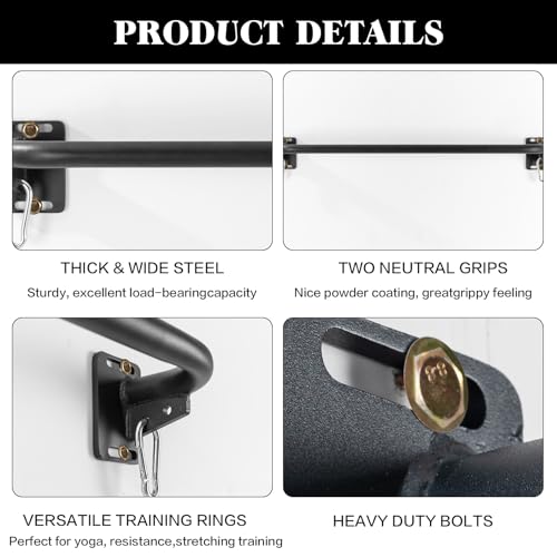 ANOSWXG Wall Mounted Pull Up Bar, Door Frame Pull Up Bar for Home Gym, Professional Drill-Required Chin Up Bar for Secure ...