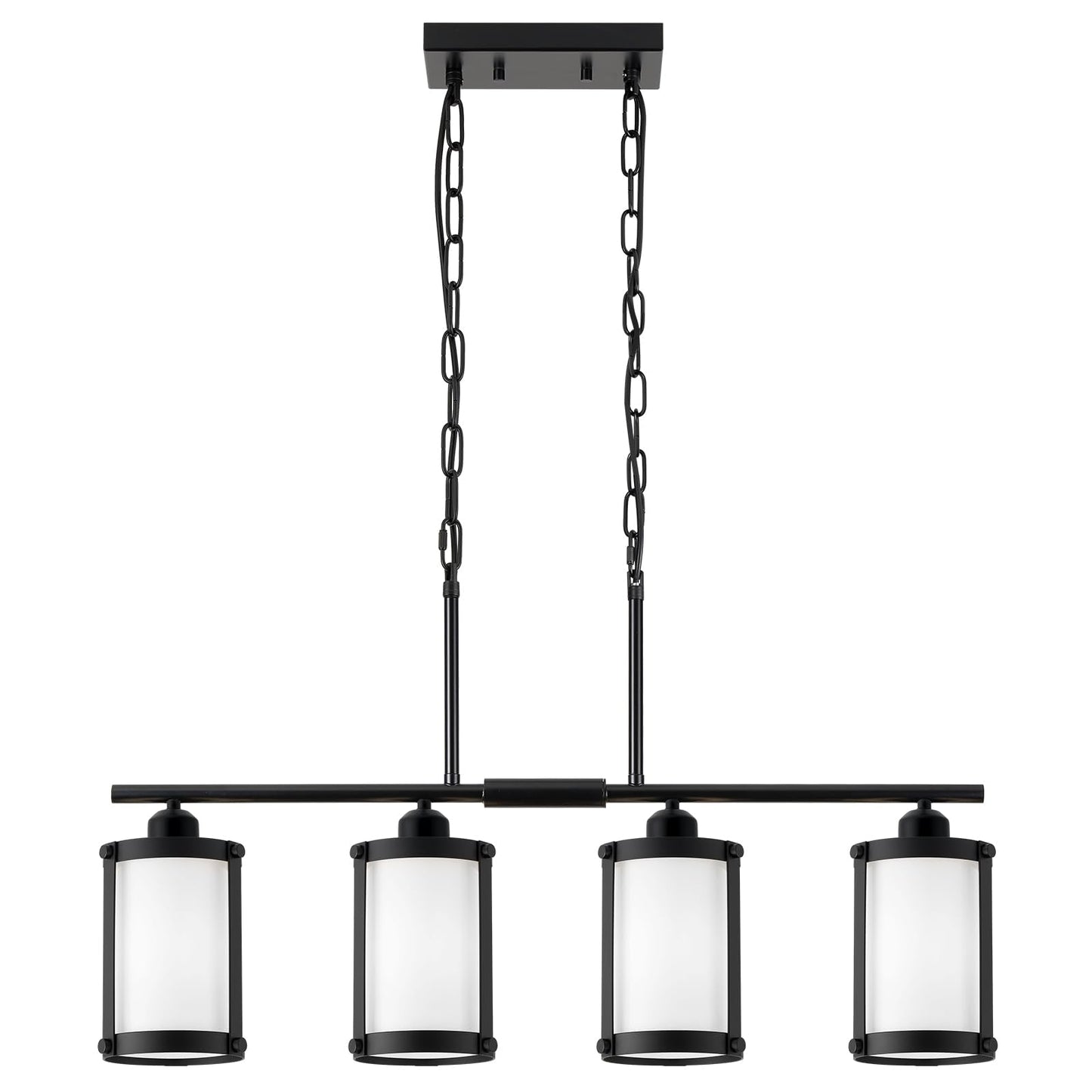 Osimir 4-Light Kitchen Island Lighting Black Linear Dining Room Light Fixtures With Frosted Glass And Chain Modern Farmhouse Chandelier Pendant Light For Kitchen Island Dining Room Os-3014-4Isbkw
