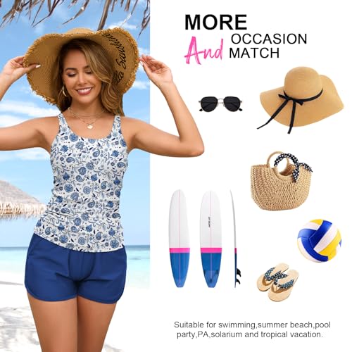 Two Piece Tankini Swimsuits for Women 2026, Tummy Control Bathing Suit with Shorts, Athletic Two Side Pockets Swimwear