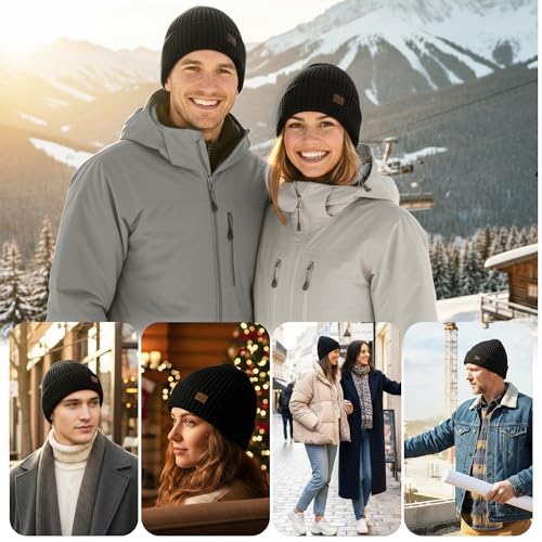Merino Wool Beanie Hat for Men Women - Thermal Knitted Winter Hat for Large Heads Hiking Running Cap Wrap for Cold Weather