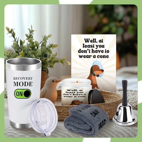 6 Pcs Funny Get Well Soon Gift Set Include 20oz Hospital Mug Tea Hand Bell Scented Candle Funny Recovery Socks Cards and S...