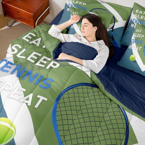 Sports Tennis Comforter Set for Kids Room Decor,Modern Fashion Ball Game Bedding Set Full Size 7 Pcs,Tennis Racket Print B...