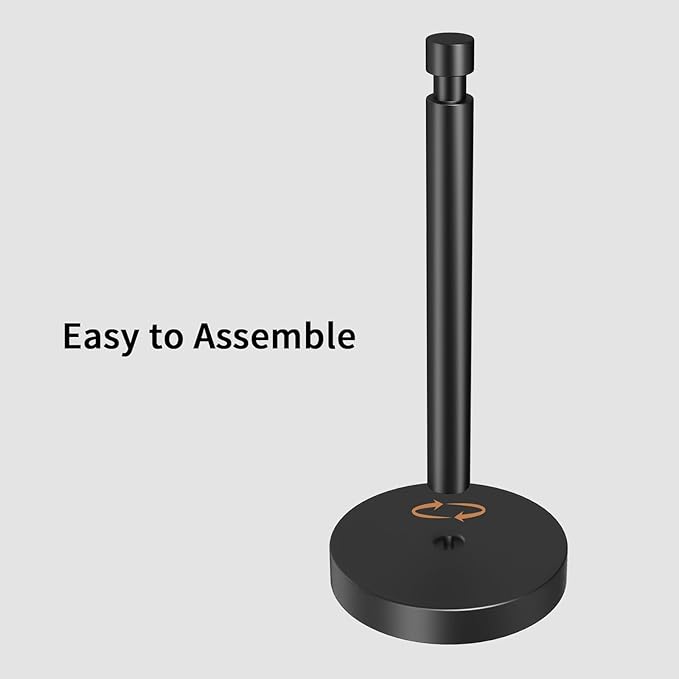 Paper Towel Holder Countertop, Black Paper Towel Holder with Weighted Base Non Slip, Standing Paper Towel Roll Holder for Kitchen Bathroom, Easy One-Handed Operation, Stainles Steel (Matte Black)