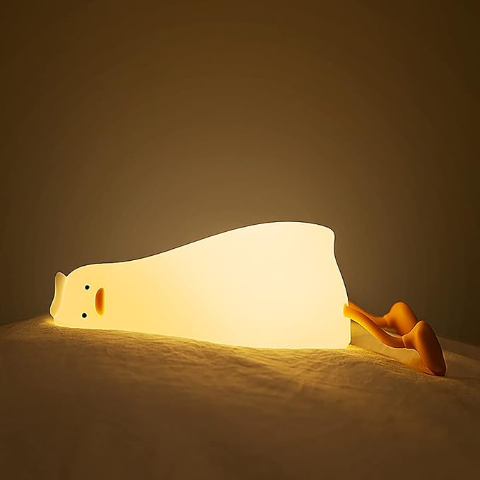 Kids Night Light, Lying Flat Duck Cute Night Light for Kids, Premium Silicone Nursery Nightlight, Touch Control, Type-C Rechargeable, Duck Lamp