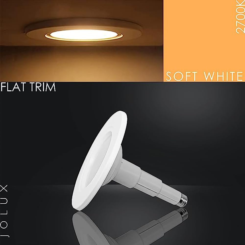 Jolux 5/6 Inch LED Can Lights Adjustable Recessed Retrofit Downlight,12W=60W,2700K Soft White,800LM,Dimmable,ETL Damp Rated Replacement Recessed Lighting Install,Flat Trim,E26 Base,4-Pack