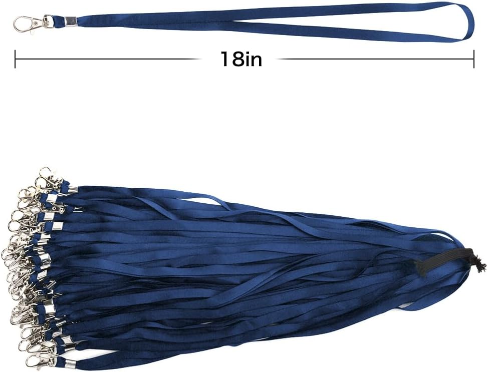 Lanyards 10 Pcs Bulk Lanyard for Id Badges Flat Black Lanyard with Badge Clip Swivel Hook (10, Navy Blue)