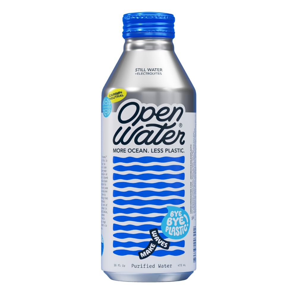 Open Water Still 16oz bottles (3 cases, 36 bottles) - Sustainable Aluminum Bottled Still Water With Electrolytes - 7.0 pH Balanc