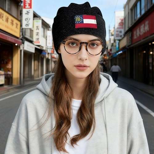 Georgia State Flag Print Lightweight Waffle Pullover Hat Men Women Winter Headwear Outdoor Camping Travel