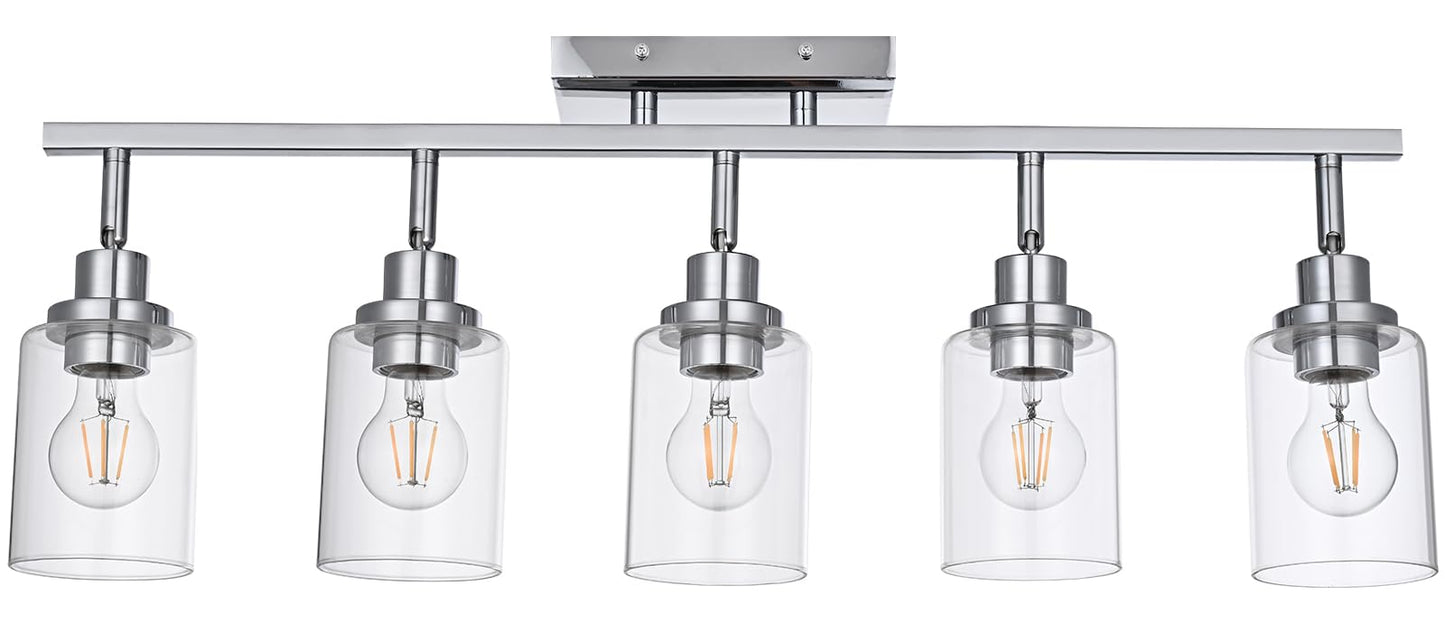 Wanluce 5-Light Track Lighting Kit Ceiling Kitchen Track Lighting Fixtures Chrome Bathroom Vanity Wall Lights With Clear Glass Multi-Directional Rotating Tracking Light Heads Spotlight For Accent Shop