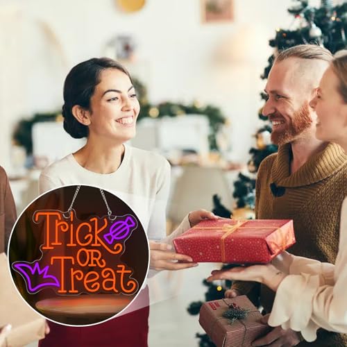 Trick or Treat Neon Sign for Wall Decor Dimmable LED Neon Halloween Light for Wall Decor, LED Halloween Light Up Sign Deco...