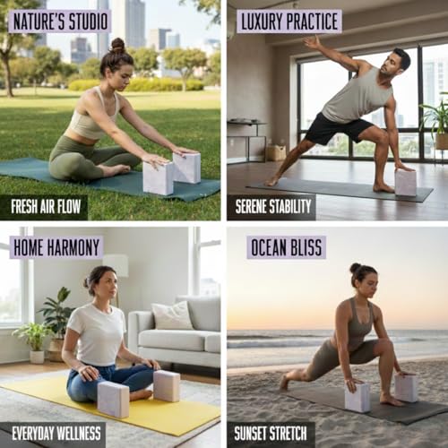 Blocks for Yoga | Non-Slip Exercise Blocks for Working Out, Pilates, Stretching, Meditation | Lightweight & Durable Yoga T...
