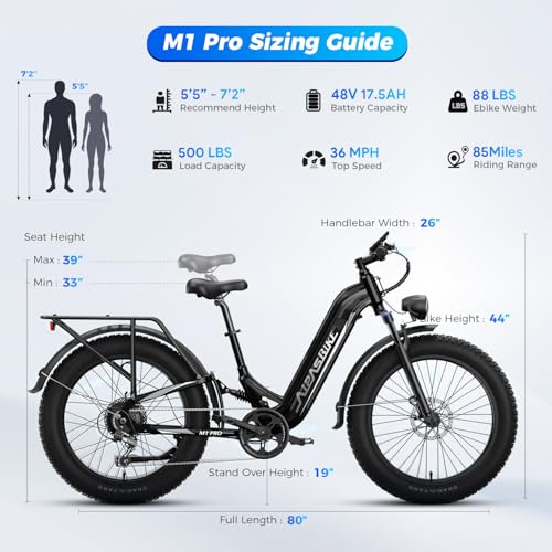 Aipas M1 Pro Electric Bike, 1800W Peak Motor Electric Bike for Adults, 48V 17.5Ah, 26'' x 4.0'' Fat Tire Electric Mountain...