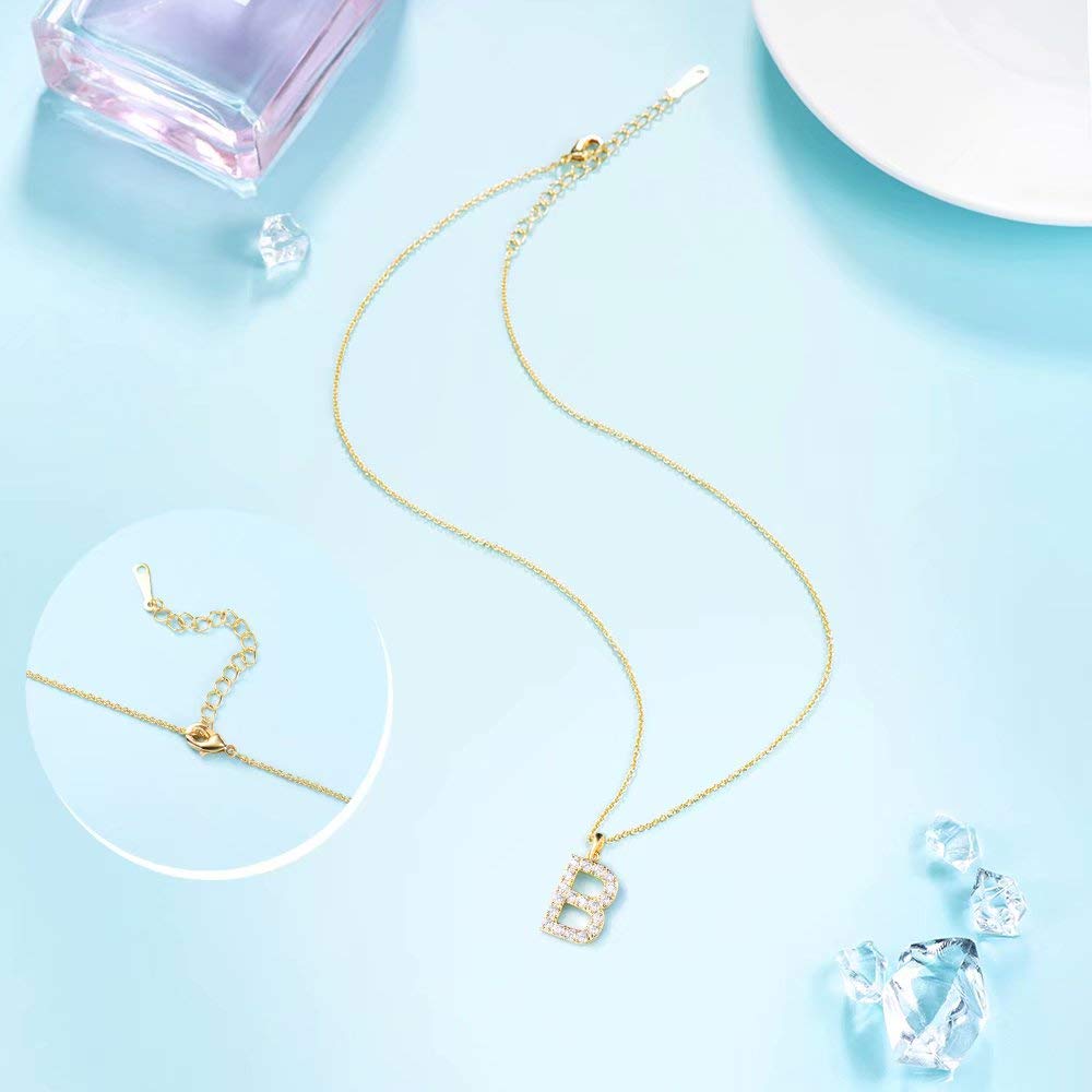 Tarsus B Initial Letter 14K Gold Plated Alphabet Pendant Necklace Monogram charm cubic zirconia Jewelry Gifts for Women Teen
