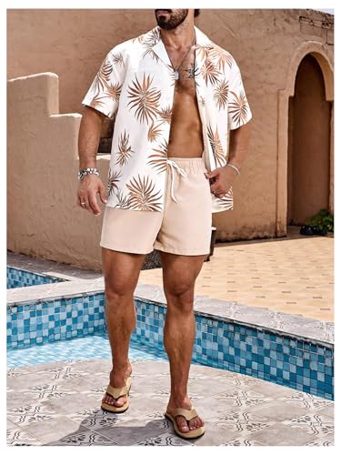 OYOANGLE Men's Hawaiian 2 Piece Outfit Sets Beach Casual Outfits Short Sleeve Button Down Shirt and Shorts Suits