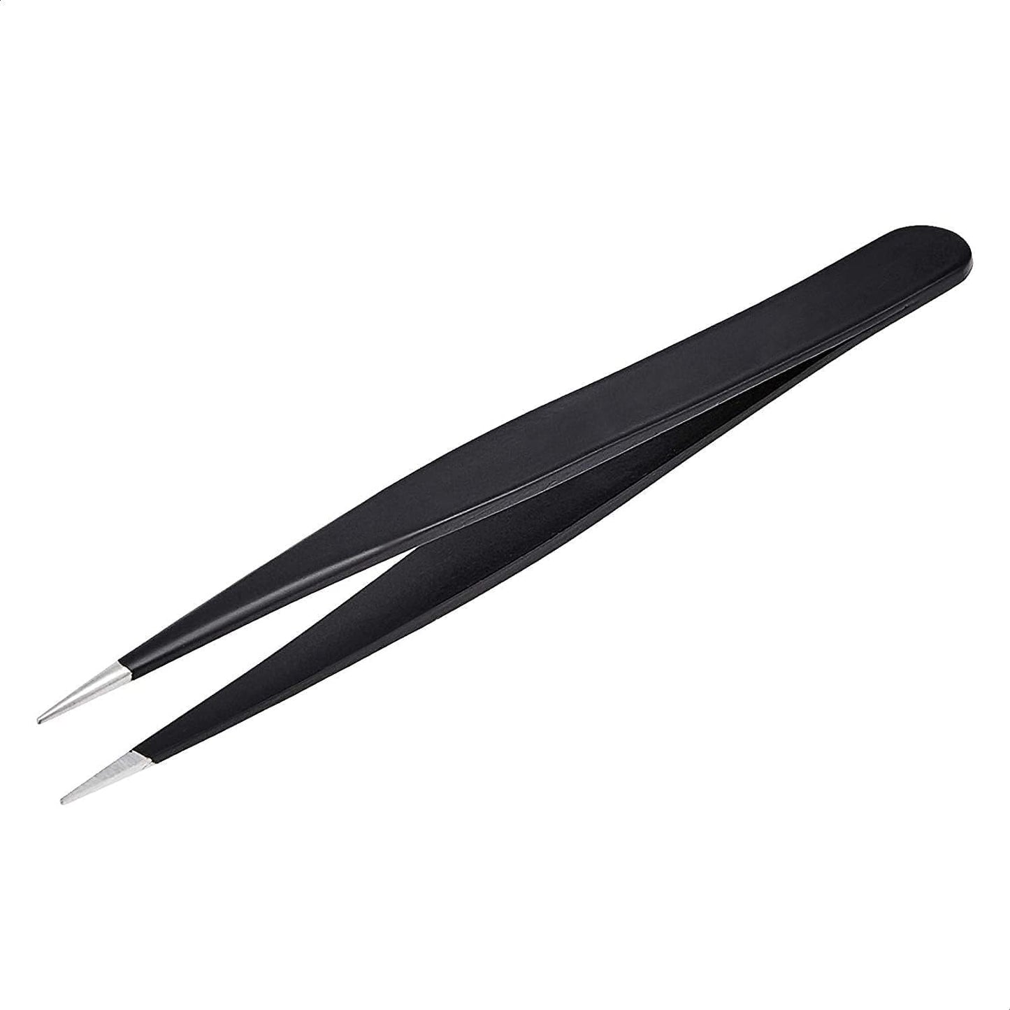Amazon Basics Tweezers for Facial Hair, Eyebrows, Eyelashes - Set of 4, Professional Stainless Steel Travel Case, Black