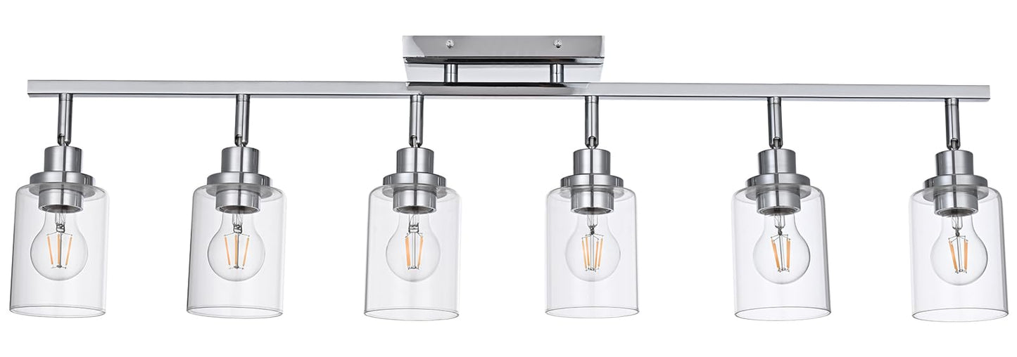 Wanluce 6-Light Track Lighting Kit Ceiling Kitchen Track Lighting Fixtures Chrome Bathroom Vanity Wall Lights With Clear Glass Multi-Directional Rotating Tracking Light Heads Spotlight For Accent Shop